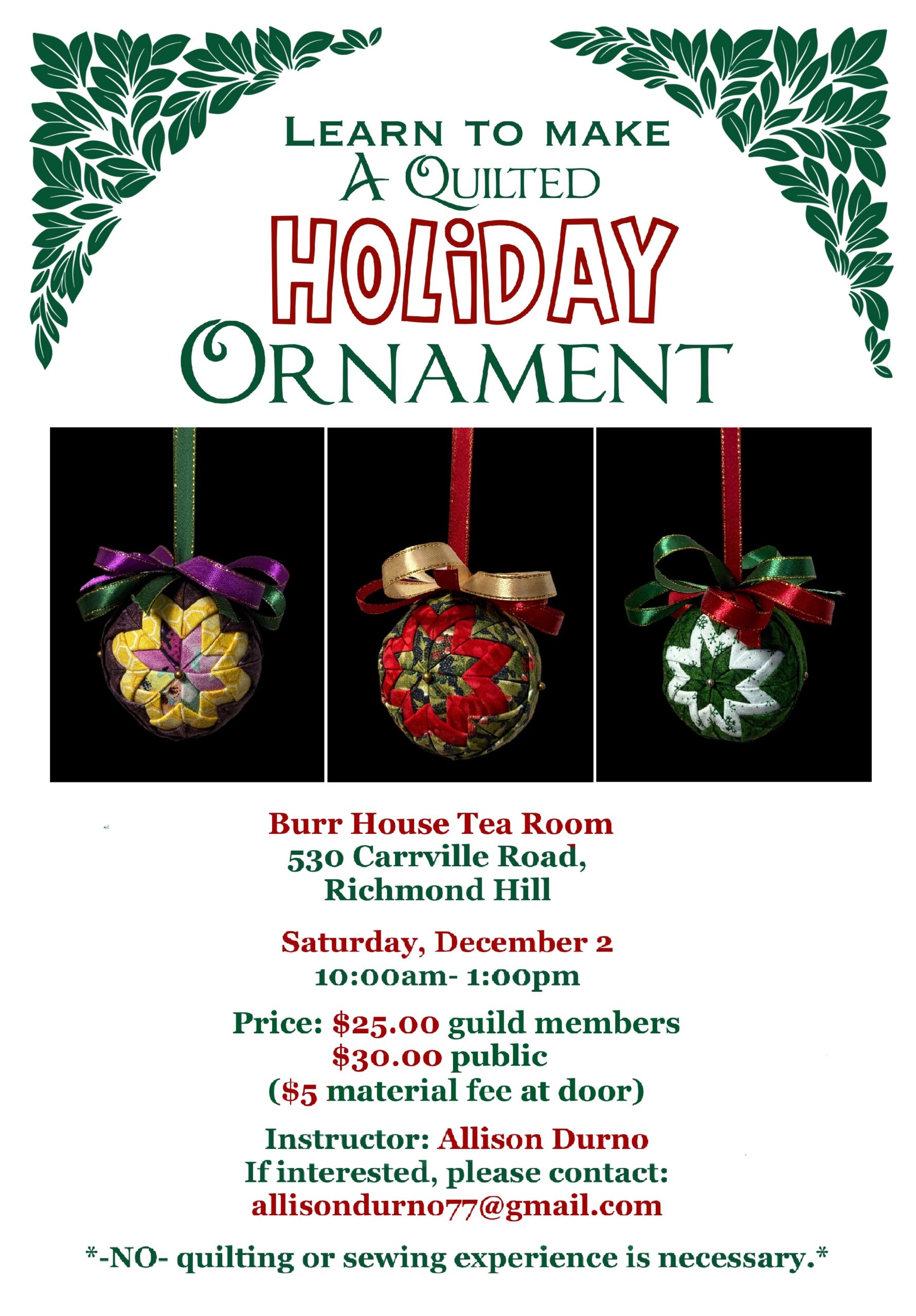 Flyer for Quilted Holiday Ornament